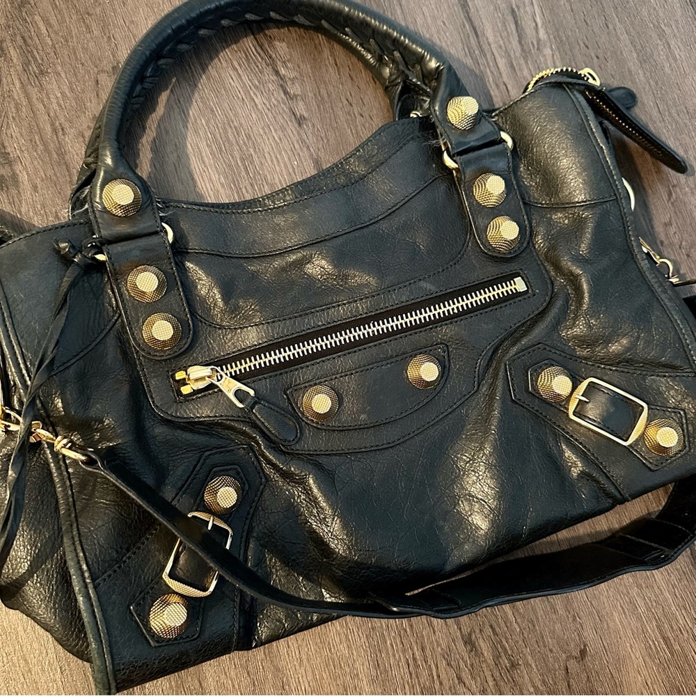 Balenciaga Anthracite Giant 21 City Gold Motorcycle Bag